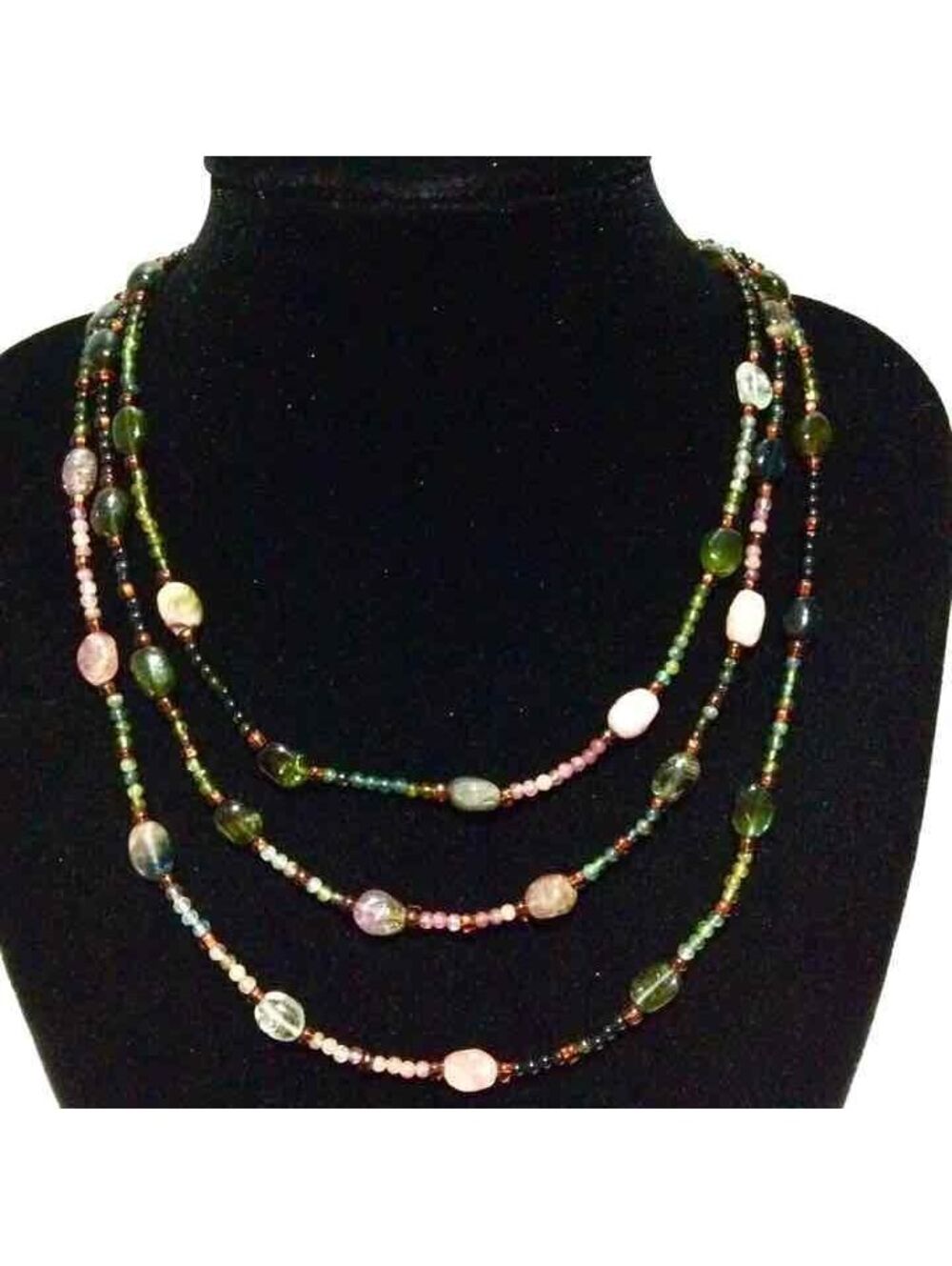 NATURAL GEMSTONES BEAD 3 STRAND NECKLACE